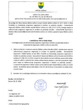 SKLEP O PODALJŠANJU ROKA ZA IZDAJO SKLEPA IZ JR SOCIALNO – HUMANITARNE DEJAVNOSTI 2022 ŠT. 410-62/2022-16